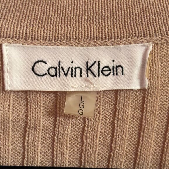 Calvin Klein Long Tan Ribbed Open Front Cardigan Sweater - Picture 2 of 4